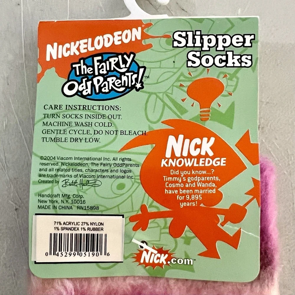 Nickelodeon The Fairly OddParents Slipper Socks Girls 9-11‎ Pink Fuzzy Timmy NWT